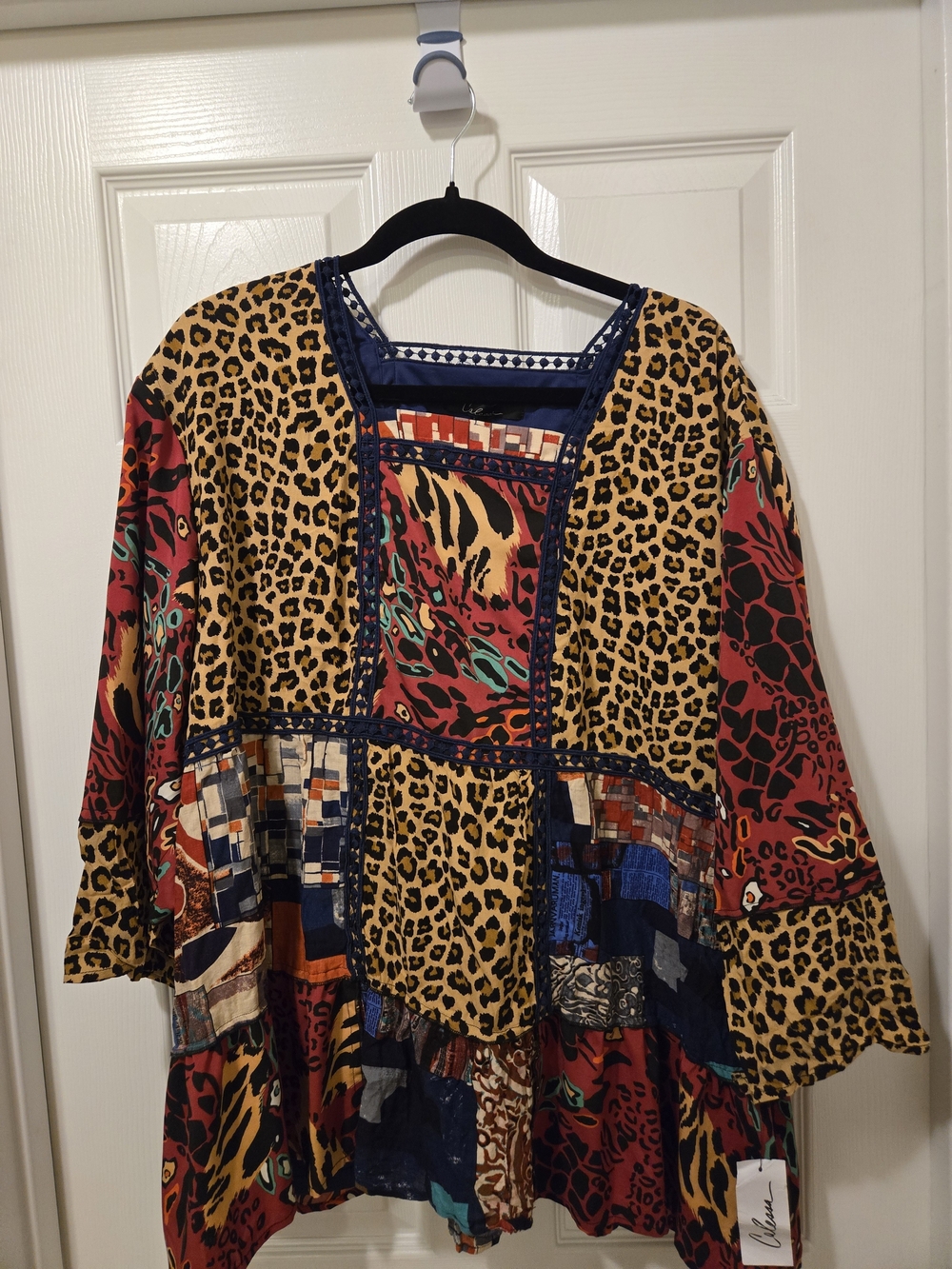 Mixed-Print Leopard Patchwork Blouse in Multi-Color - Picture 7 of 9
